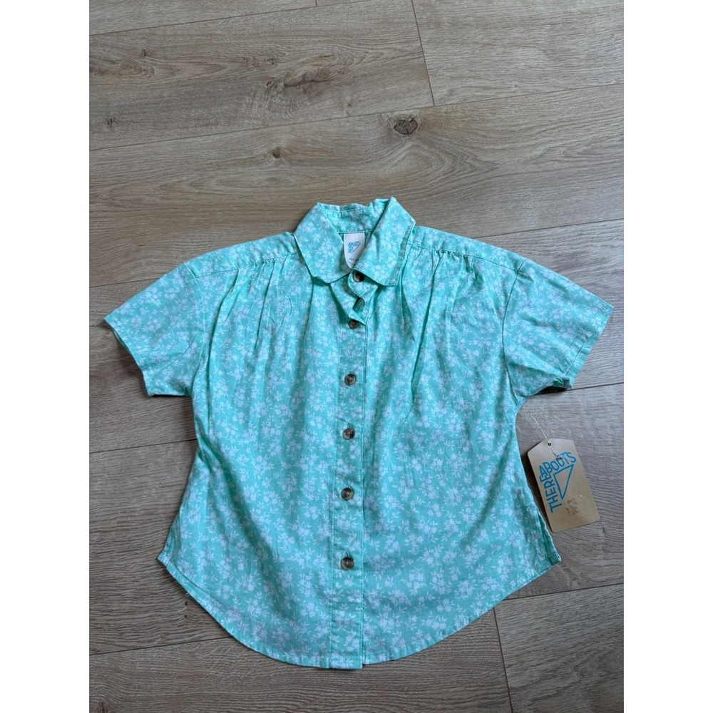 NWT Girls Thereabouts beach glass floral short-sleeve shirred camp shirt XXS 4/5